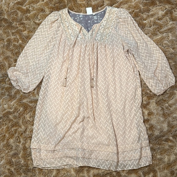 Anthropologie One September Elegant Pink Lace-Trimmed Dress SIZE L - Picture 10 of 13